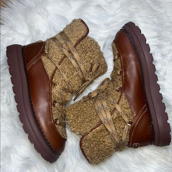 Sam Edelman Orelia Tan Brown Shearling Lace-Up Boots Size 8.5 - Picture 4 of 10